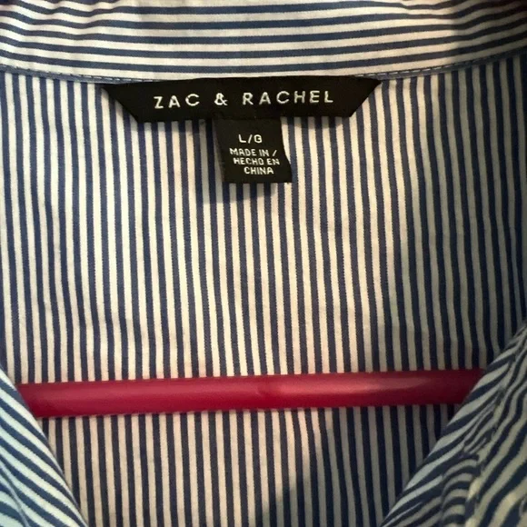 Zac and Rachel Blue Striped Button Down Shirt Size Large - Picture 3 of 11